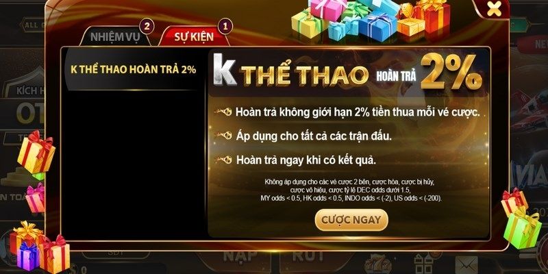 Khuyến mãi TOP88 hoàn trả 2% tại K thể thao